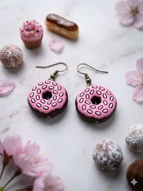 Pink Donut Dangle Earrings